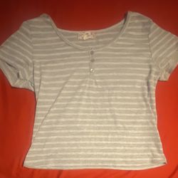 Striped Gray And White Henley Top