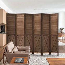 67”H Wood Room Divider Screen with 6 Panels,Dual-hingers Folding Privacy Screens,Room Divider for Room Separation,Burnt Brown