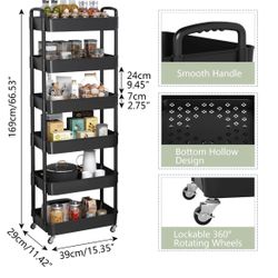 6-Tier Plastic Rolling Utility Cart with Handle, 