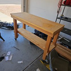 Wooden Workshop Bench With Wheels