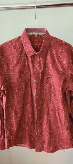 Platini Men Pattern Burgundy Long Sleeve ShirtSZ M