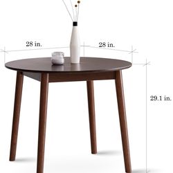 28" Round Wooden Dining Table/Mid Century Modern Malaysian Oak Kitchen Table (Natural-Oak)