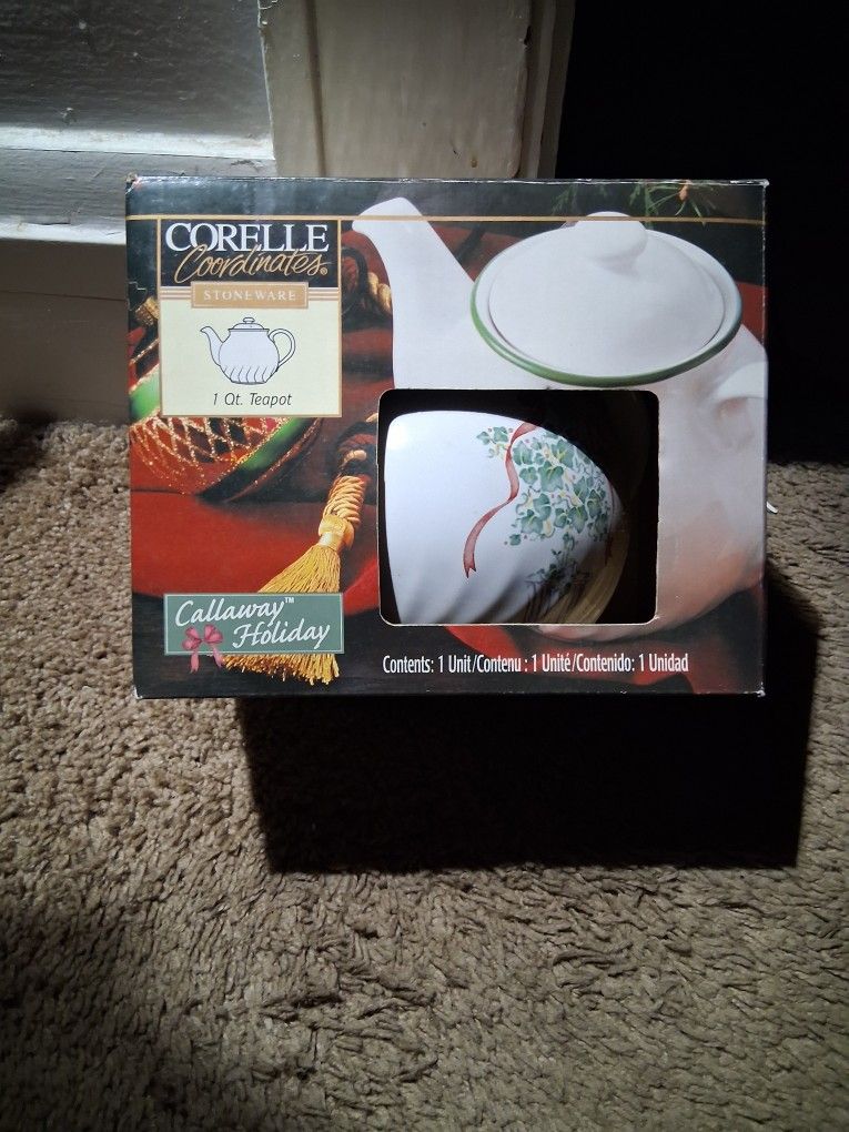 Brand New Vintage Discontinued Limited Edition 1999 Corelle Coordinates Stoneware 1 Qt. Teapot