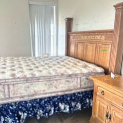 Oak King Bed Frame and 2 Side Tables