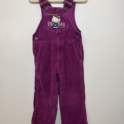 VTG 80s Hello Kitty Sanrio Purple Corduroy Kawaii Overalls Toddler Girls Size 2t