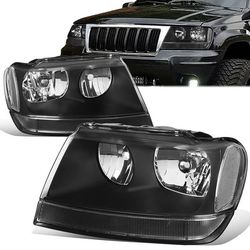 LA Zona Auto Parts 1999 to 2004 Jeep Grand Cherokee Black Housing Headlights Luces Micas Calaveras Faros 