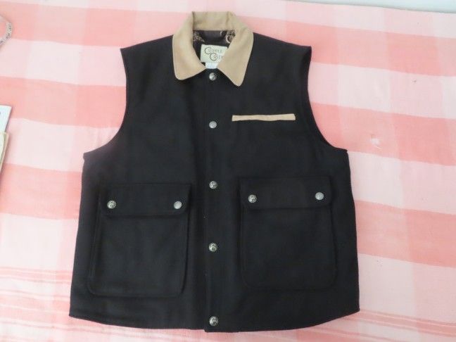 Cripple Creek  Black Wool Blend Men's Full-Snap Vest Jacket Coat - L