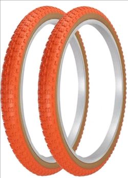 TWO NEW ORANGE/GUMWALL BMX BICYCLE TIRES 20X 1.75 COMP 3 STYLE