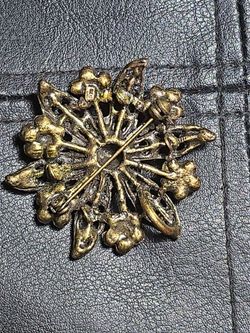 Vintage 1928 Jewelry Co. Purple & Green Rhinestone Flower Brooch Pin
