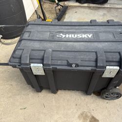 Husky tool box on wheels and misc power tools