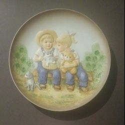 Denim Days 1505 Homco Plate Boy Girl Kids 1985 Children Decorative Porcelain Vintage Collectible