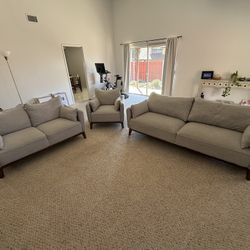 Modern Three Piece Light Gray Sofa Set