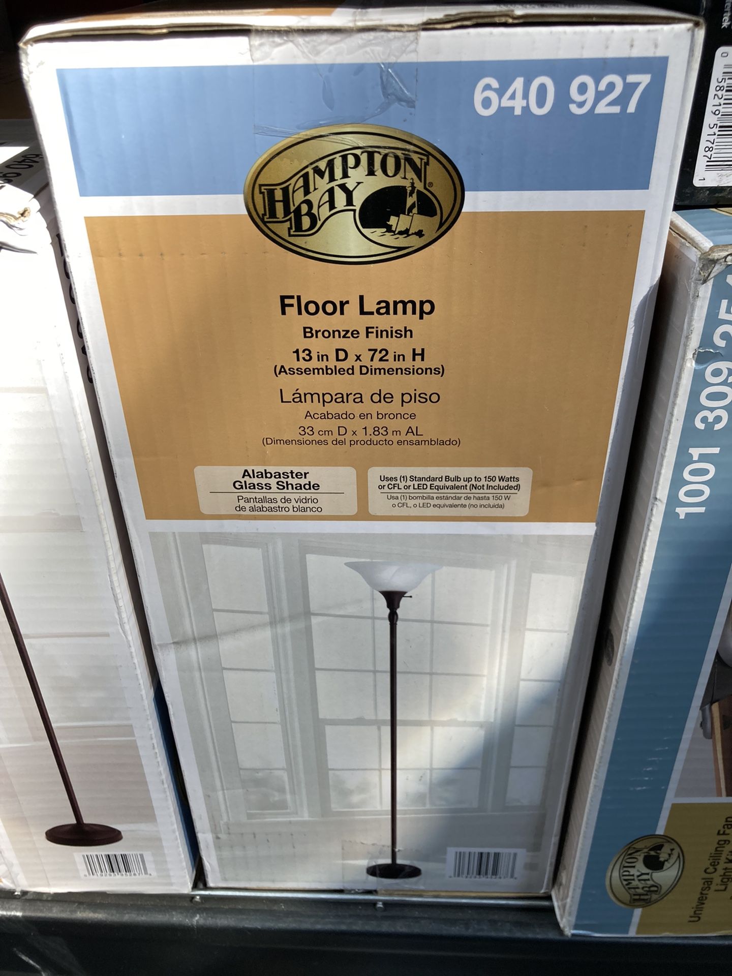 Hampton Bay 72 in. Bronze Torchiere Floor Lamp with Alabaster Glass Shade