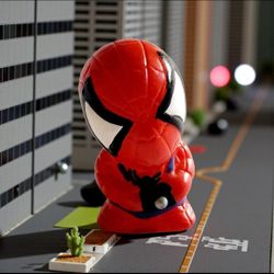 2-inch Mini Spider-Man Pencil Topper Chibi Style Figure Holding A Small Camera. This is a Vintage 2" Mini Spider-Man Pencil Topper featuring a chibi s