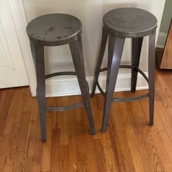 Two Galvanized Metal Stools