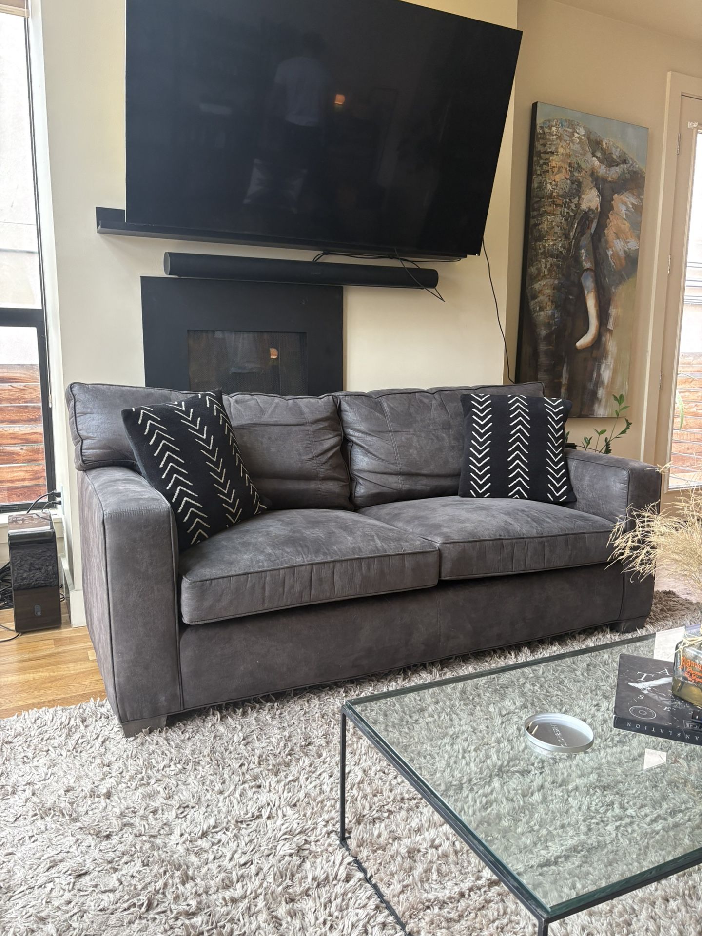 Arhaus Genuine Leather Gray Sofa 