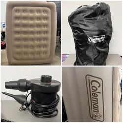 Coleman, quick bed, air mattress with pump and storage bag. Free to ask, I reply. 