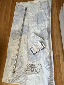 Shower Curtain Rod Holder, Curtain Rings, 2x Shower Curtains