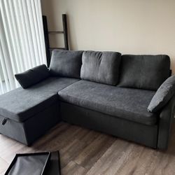 Gray Easton 84” Sleeper Sectional Sofa with Reversible Storage Chaise