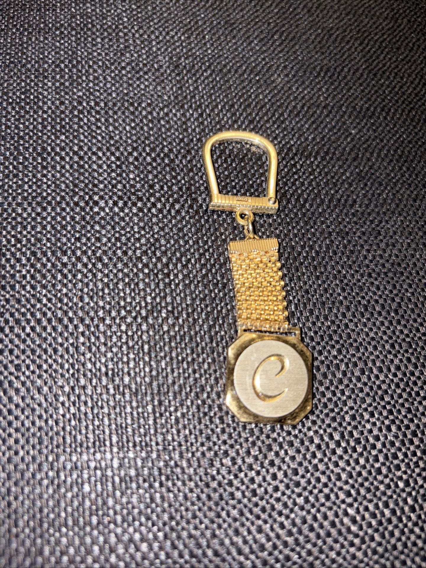 Vintage gold tone keychain initial C