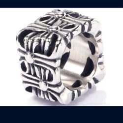 Chrome Hearts 2003 Square Cemetery Double Cross Ring 3/4” Thick Stainless Steel