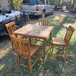 Counter Height Solid Wood Table with Slat-Back Chairs