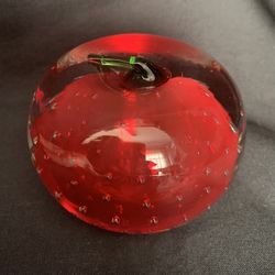 Vintage Red Apple Glass with Bubble Inclusions Paperweight