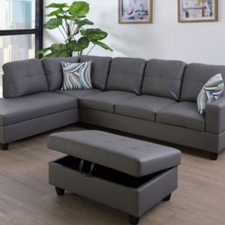 New Grey Faux Leather Sectional 