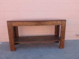 Wood Console Table with Glass Top and Lower Shelf
