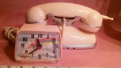 Vintage Mercer cordless phone pink with pink ingraham lighted dial clock