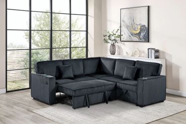 Brand New Black Corduroy Sectional Sofa Storage Sleeper