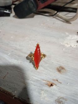 Gold-Tone Ring with Red Marquise Stone