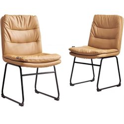 Redlife Dining Chairs Set of 2, Double Layer Upholstered Dining Chairs, Dining Room Chairs with High Back, Faux Leather Dining Chairs with Metal Legs,