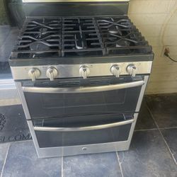 Stainless Steel GE Double Oven Gas Range 