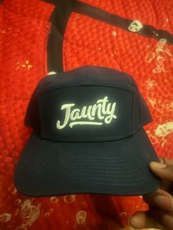 Jaunty navy blue cap with white cursive text reading 'Jaunty' #streetwear #urban