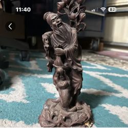 Antique Chinese wood carving of Shoulas w/peach tree