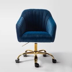 Sinda Modern Navy Velvet Swivel and Adjustable Task Chair with Gold Ba
