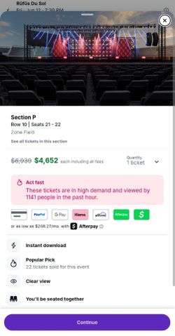 1 or 2 RÜFÜS DU SOL FIELD-LEVEL Concert Tickets - Wrigley Field