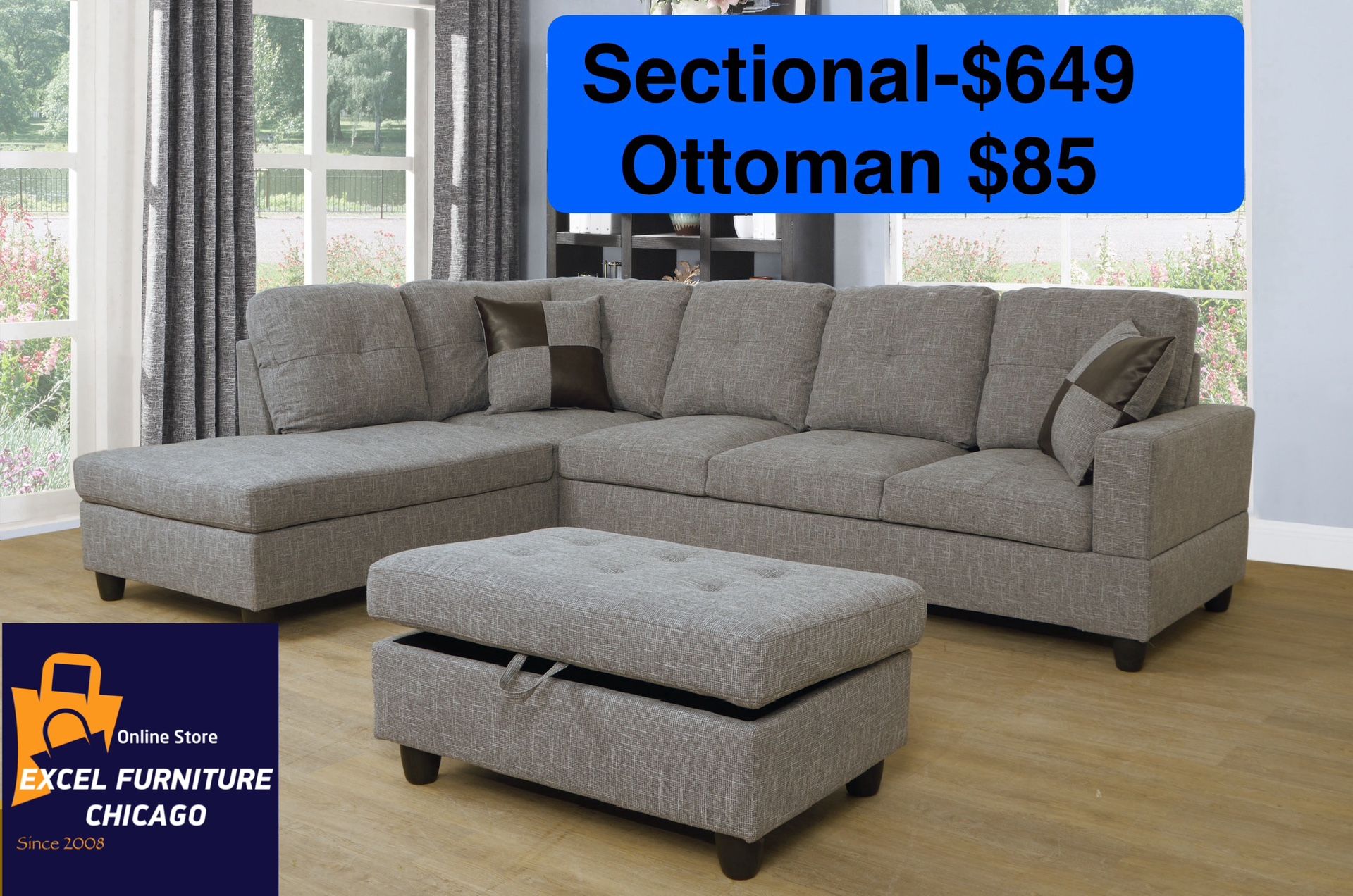 Brand New Grey Sectional Sofa Couch 