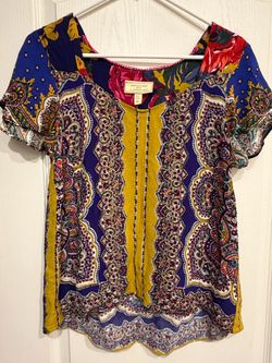 Anthropologie Mixed Print Short Sleeve Top