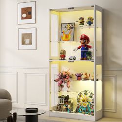 Display Cabinet with RGB LED Lights & Tempered Glass Doors, 5-Tier Tall Curio Cabinet