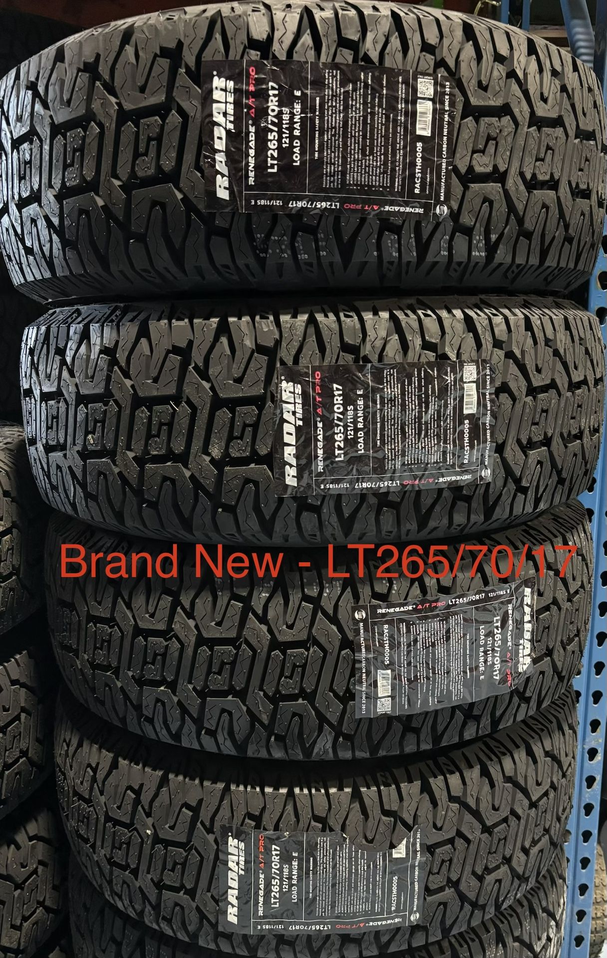 (4) - LT265/70/17 Radar Renegade AT Pro Tires