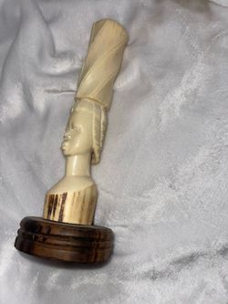 Carved African Elephant ivory tusk w/ tribal bust carving