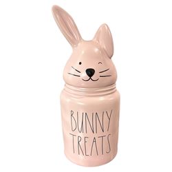 New Rae Dunn Bunny Treats Pink Canister Large Rabbit Easter Spring