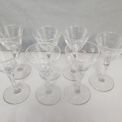 Vintage Libbey Priscilla port or after dinner drink glasses, set of 5 no chips. Plus 2 sold unetched matching glasses. 5 7/8"H x 3W x cup 2"D. Total 7