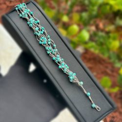 Jewelry .925 Sterling Silver turquoise stones bracelet 8.50” 15.00mm 5.90g