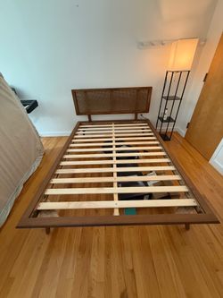 Full Sized Cane Rattan Platform Bed Frame