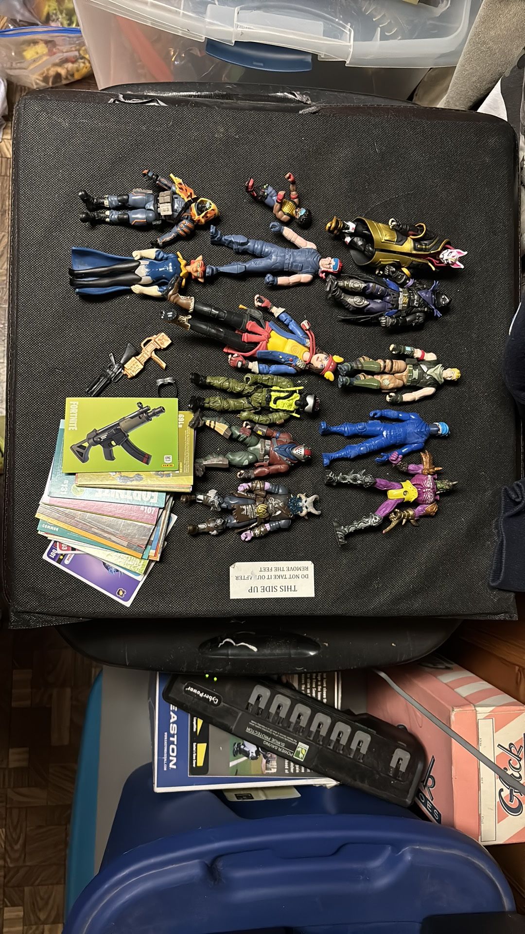 Assorted Fortnite 5” & 6” action figure toys plus trading cards.