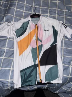 Siroko M2 Pinerolo women's cycling jersey in white with a multi-color abstract pattern