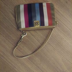 COACH Multicolor Legacy Stripe Satin Small Wristlet